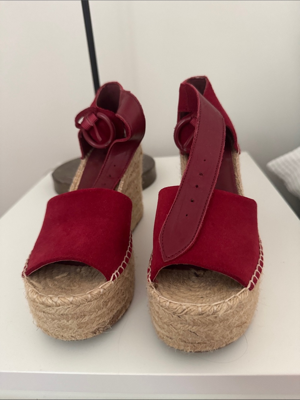 Marc Fisher Red Suede Espadrille Platform Wedge Sandals